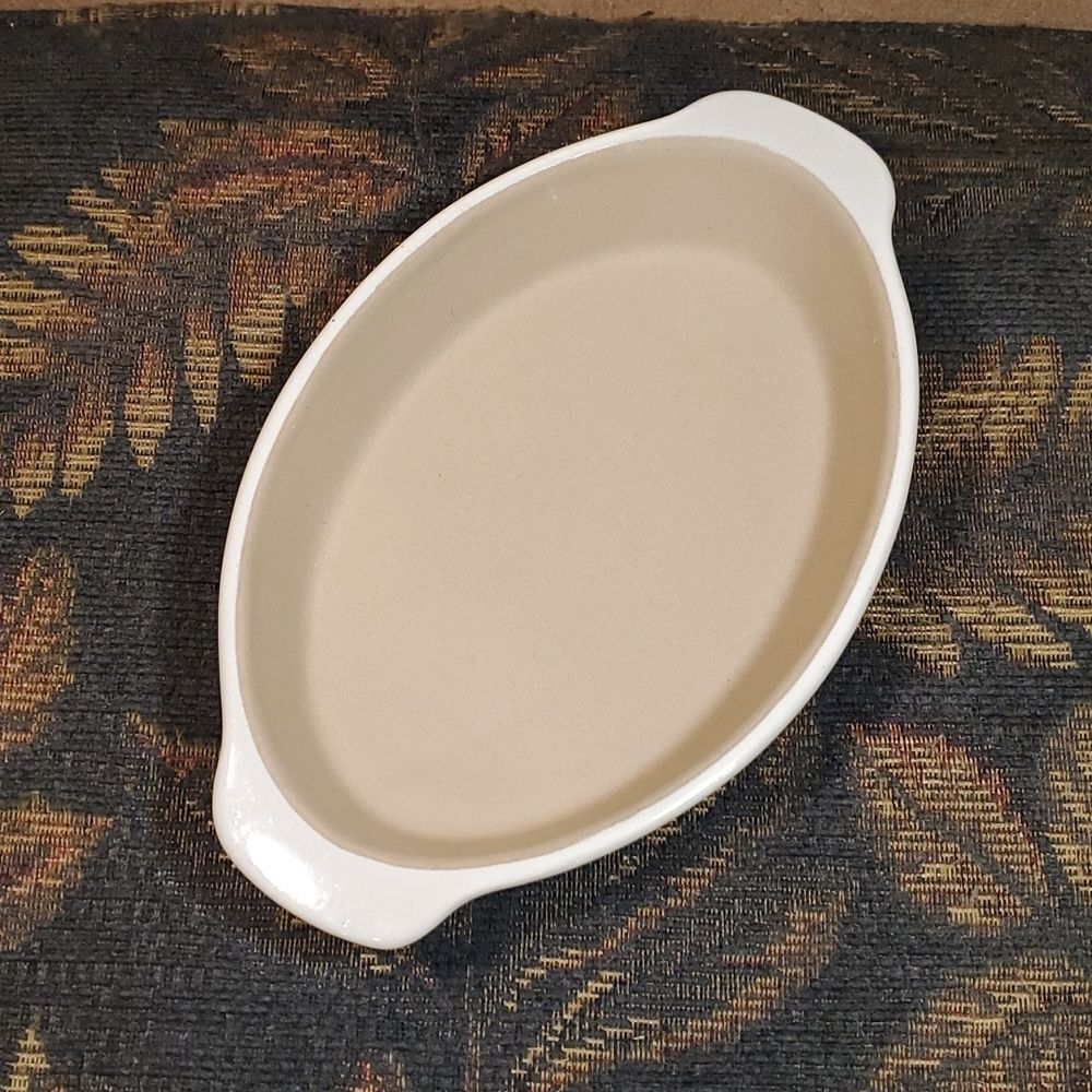Pampered Chef White Enameled Stoneware Small Oval Baking Dish #2